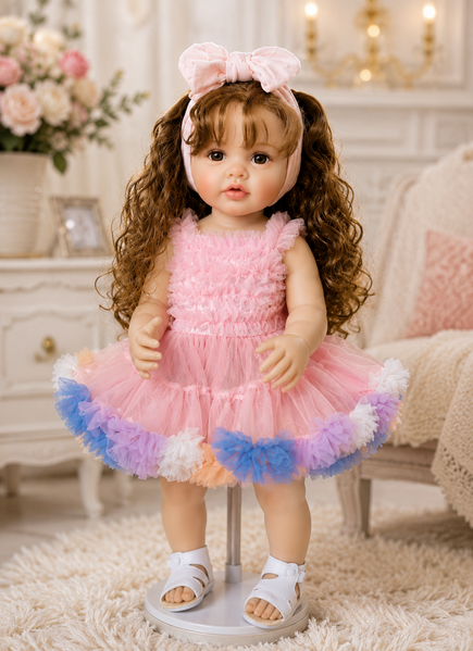 Игровая кукла в стиле Reborn Baby Doll Monika 55 см &ndash; виниловая девочка с кудрявыми волосами и аксессуарами; подходит для купания (RB089) RB089 фото