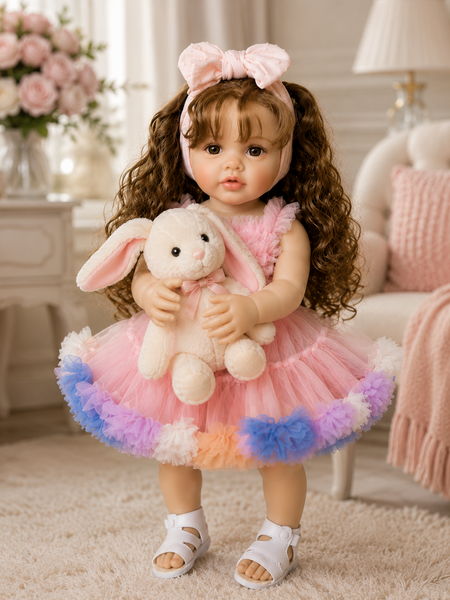 Игровая кукла в стиле Reborn Baby Doll Monika 55 см &ndash; виниловая девочка с кудрявыми волосами и аксессуарами; подходит для купания (RB089) RB089 фото