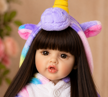 Ігрова лялька у стилі Reborn Baby Doll Nicole 55 см &ndash; вінілова дівчинка з довгим темним волоссям та аксесуарами; підходить для купання (RB090) RB091 фото