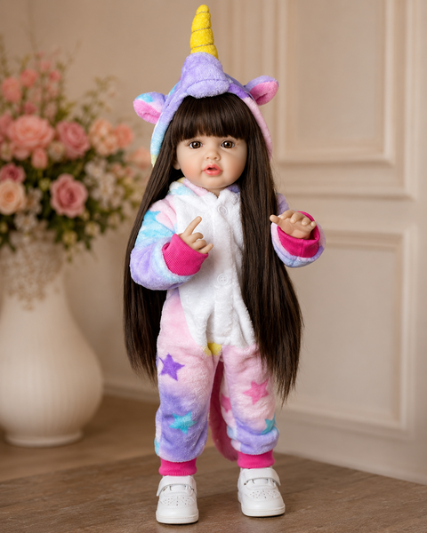 Игровая кукла в стиле Reborn Baby Doll Nicole 55 см &ndash; виниловая девочка с длинными темными волосами и аксессуарами; подходит для купания (RB090) RB091 фото