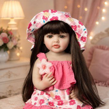 Игровая кукла в стиле Reborn Baby Doll Milana 55 см &ndash; виниловая девочка с длинными темными волосами и аксессуарами; подходит для купания (RB096) RB096 фото