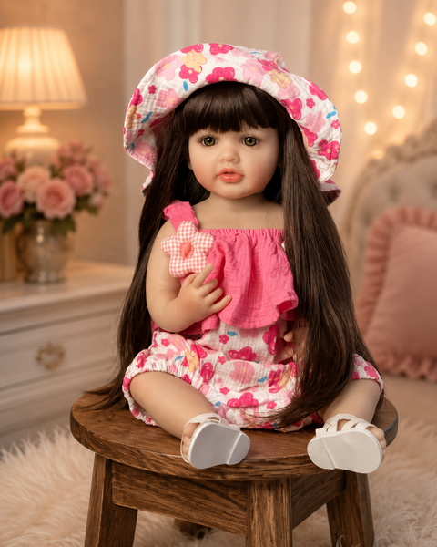 Ігрова лялька у стилі Reborn Baby Doll Milana 55 см &ndash; вінілова дівчинка з довгим темним волоссям та аксесуарами; підходить для купання (RB096) RB096 фото