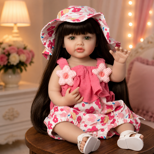 Ігрова лялька у стилі Reborn Baby Doll Milana 55 см &ndash; вінілова дівчинка з довгим темним волоссям та аксесуарами; підходить для купання (RB096) RB096 фото