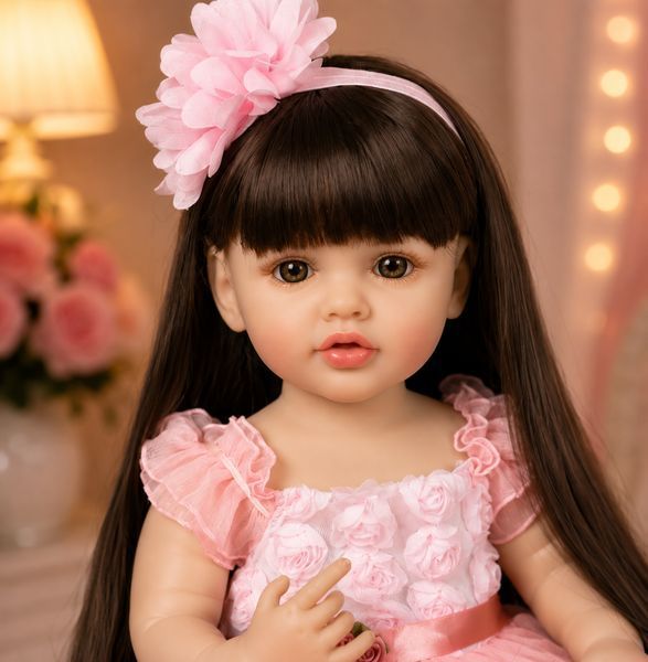 Ігрова лялька у стилі Reborn Baby Doll Rosalie 55 см &ndash; вінілова дівчинка з довгим темним волоссям та аксесуарами; підходить для купання (RB097) RB097 фото