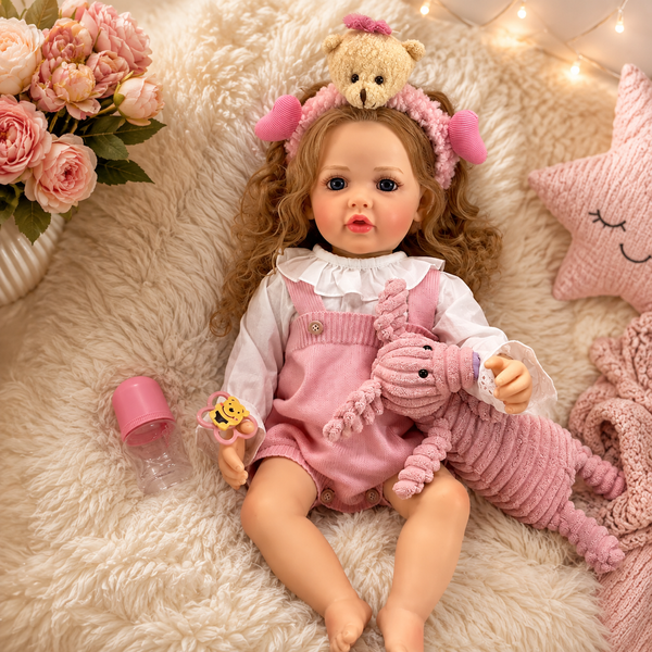 Игровая кукла в стиле Reborn Baby Doll Liana 55 см &ndash; виниловая девочка с кудрявыми светлыми волосами и аксессуарами; подходит для купания (RB099) RB099 фото