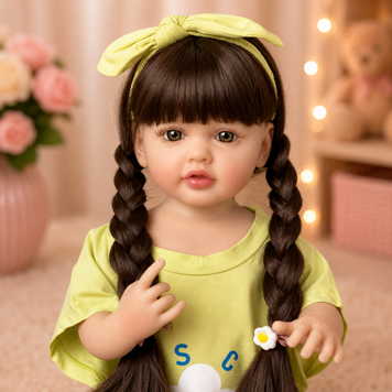 Ігрова лялька у стилі Reborn Baby Doll Melani 55 см &ndash; вінілова дівчинка з довгим темним волоссям та аксесуарами; підходить для купання (RB100) RB100 фото