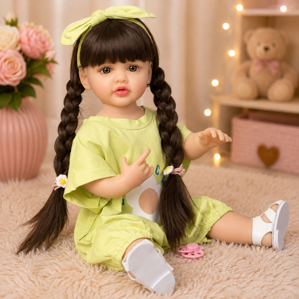 Игровая кукла в стиле Reborn Baby Doll Melani 55 см &ndash; виниловая девочка с длинными темными волосами и аксессуарами; подходит для купания (RB100) RB100 фото