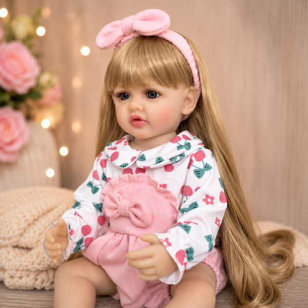 Ігрова лялька у стилі Reborn Baby Doll Isabella 55 см &ndash; вінілова дівчинка з довгим волоссям та аксесуарами; підходить для купання (RB084) RB084 фото