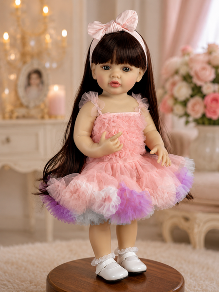 Игровая кукла в стиле Reborn Baby Doll Victoria 55 см &ndash; виниловая девочка с длинными волосами и аксессуарами; подходит для купания (RB086) RB088 фото
